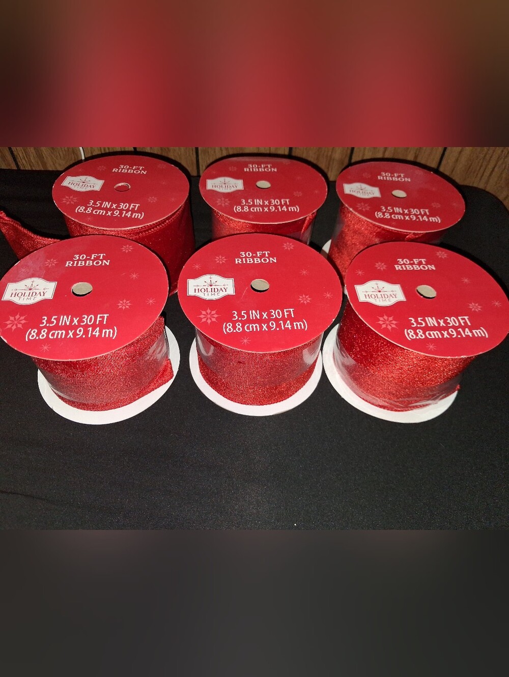 S/6 Holiday Time 3.5" x 30ft Red Velvet Wide Christmas Ribbon